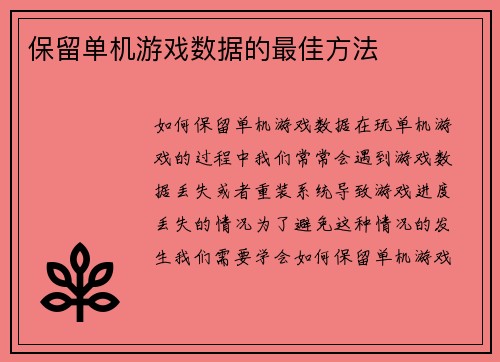 保留单机游戏数据的最佳方法